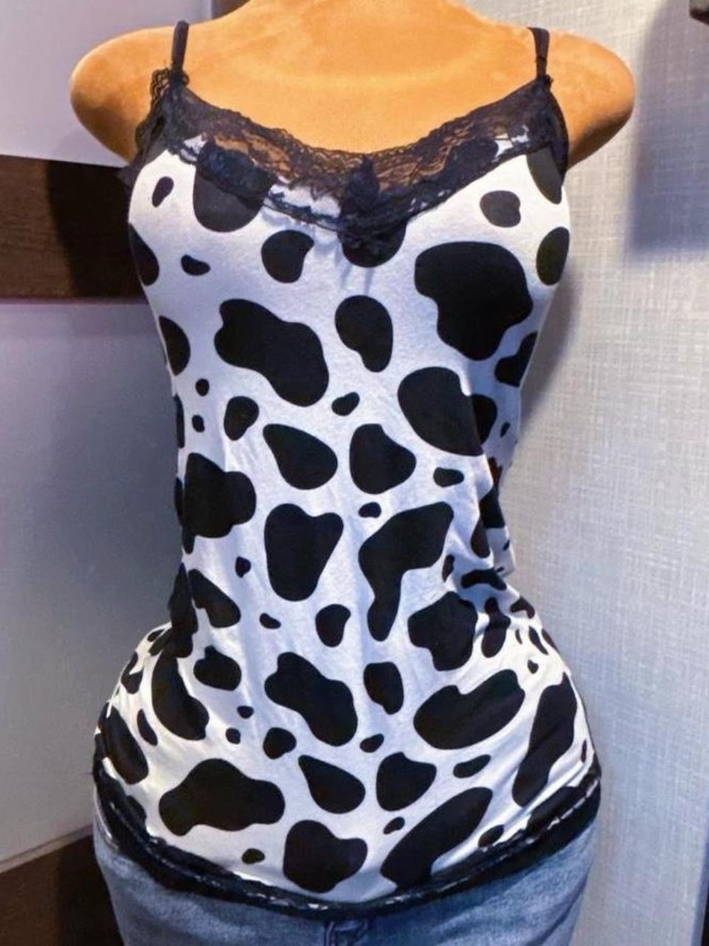BODYRAGE Cow Print Mcbling Style Lace Lined Cami Tank Size XL